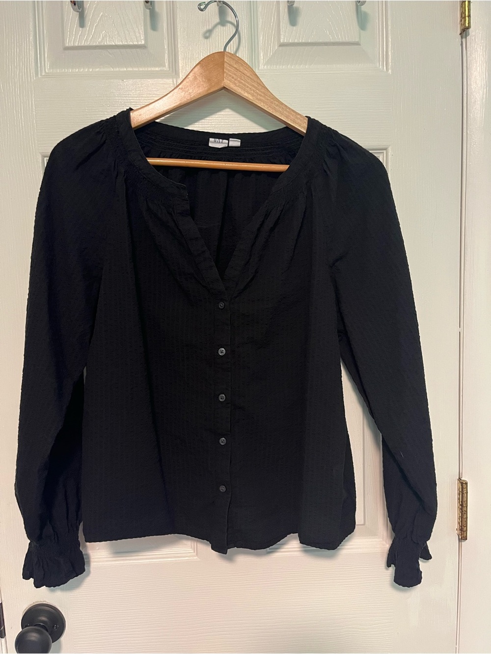 GAP Black Button-Front Peasant Blouse